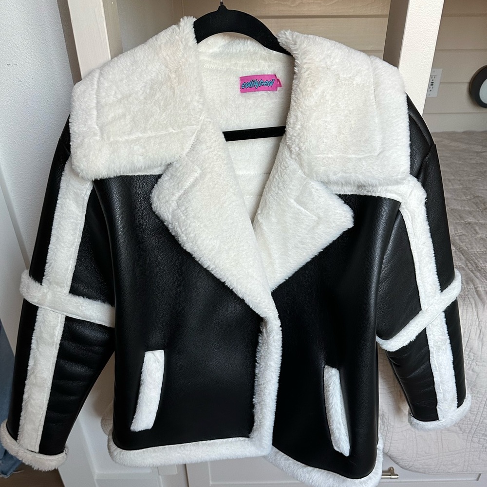 Edikted Black and White Teddy Jacket